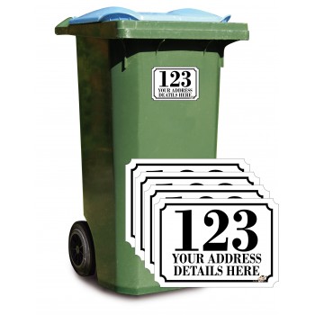 Personalised A6 Wheelie Bin Stickers SET of 4 (matching) CURVED BIN STICKERS