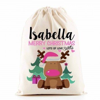 Personalised Santa Sacks (Reindeer Pink Girl) 