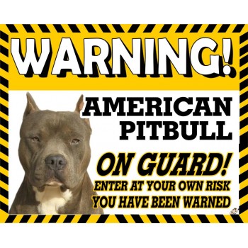 American Pitbull (pointed ears)  Yellow warning metal sign  Dishwasher  proof 13