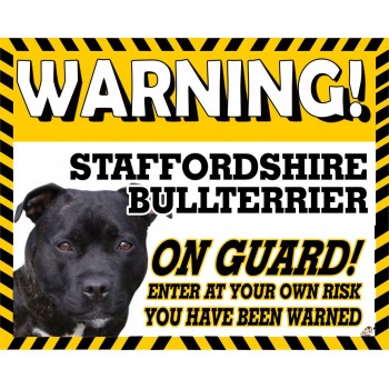 Staffordshire bull terrier (Black) Yellow warning metal sign   240
