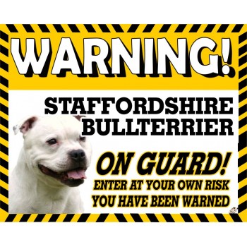 Staffordshire bull terrier (White) Yellow warning metal sign   243