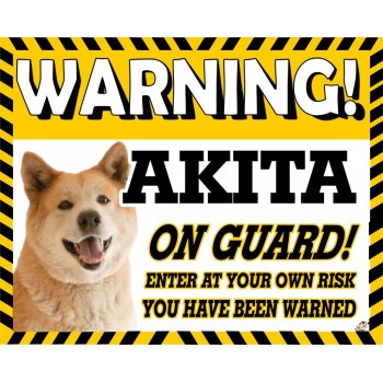 Akita (tan coloured)   Yellow warning metal sign   5
