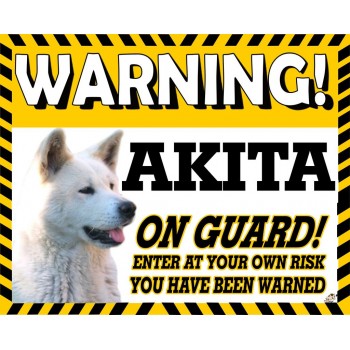 Akita (white coloured)  Yellow warning metal sign   6