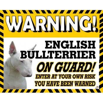 English Bullterrier (Whitebrown & white)  Yellow warning metal sign   97