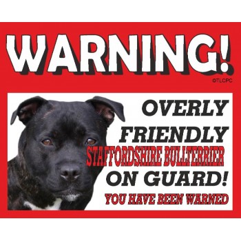 Staffordshire bull terrier (Black) RED warning metal sign   240
