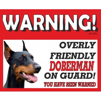 Doberman (cropped ears) RED warning metal sign   94