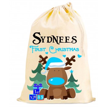 1st Christmas peronalised SACK - Boys Blue bag
