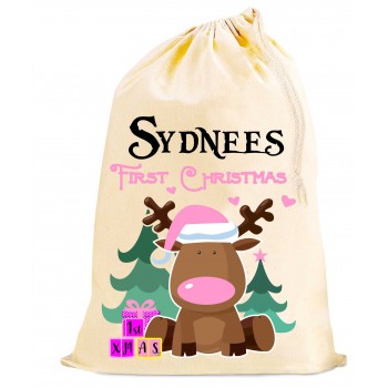 1st Christmas peronalised SACK - Girls Pink bag