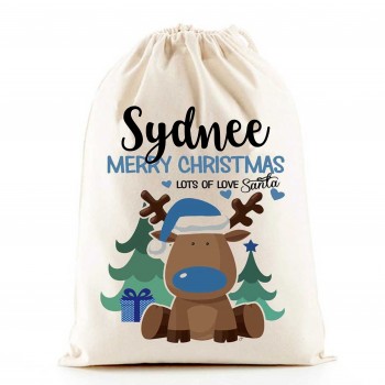 Personalised Santa Sacks (Reindeer BLUE Boy) 