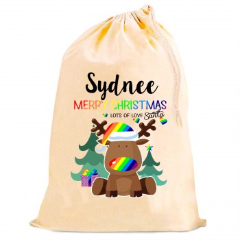 Personalised Santa Sacks (Reindeer RAINBOW VERSION)